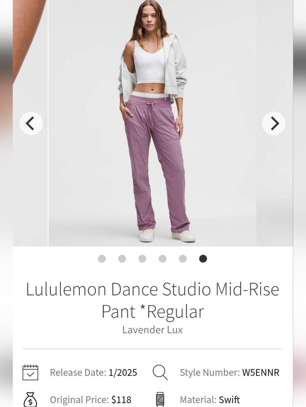 Lululemon Dance Studio Mid-Rise Pant Regular Sz 6 Lavender Lux DOUBLE LiNED